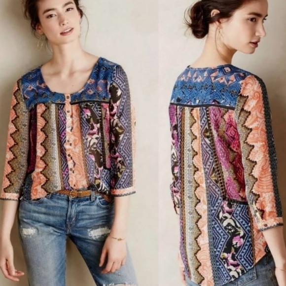 Anthropologie Tops - Anthropologie Vanessa Virginia Embroidered Peasant Blouse